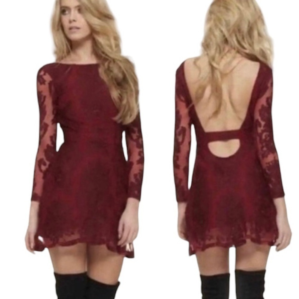 For Love And Lemons Night To Remember Red Lace Dress Size Small Long Sleeve